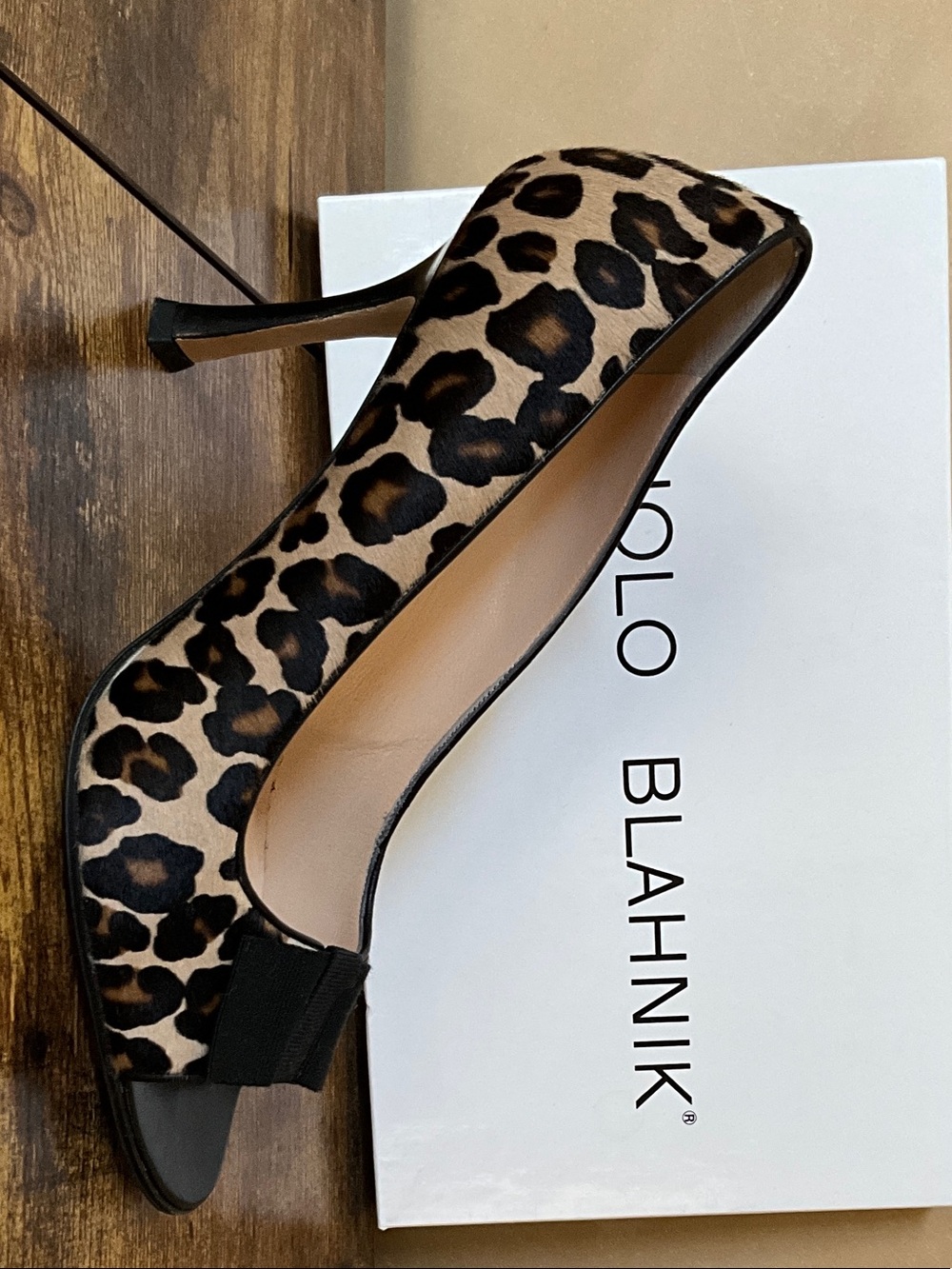 Manolo Blahnik Leopard Print Satin Fur feel- Tan/Black